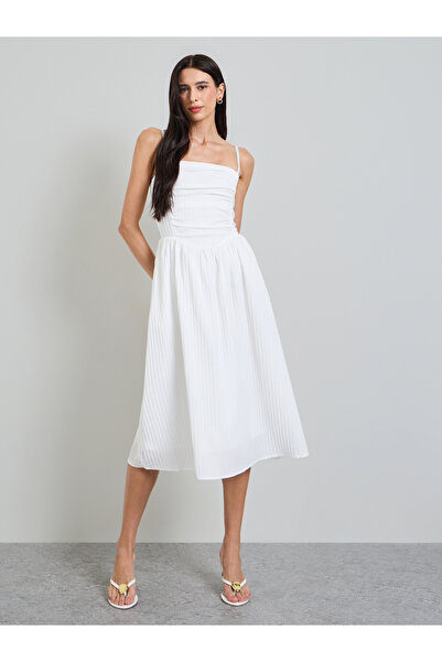 Styli White Strappy A-Line Midi Dress