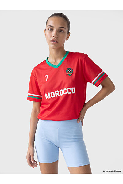 LC Waikiki Red Morocco Printed Oversize Women's Sports T-Shirt