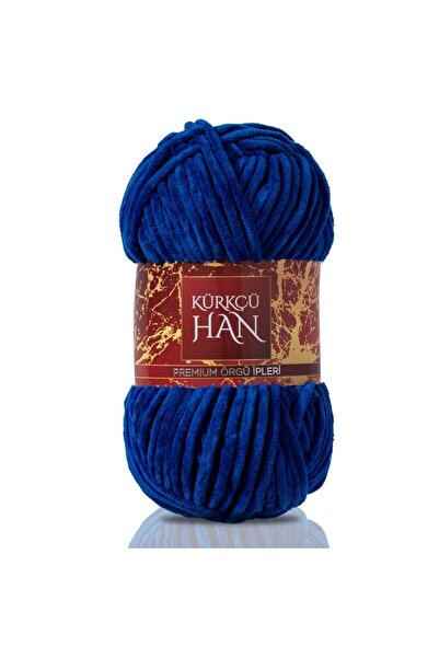 Kürkçü Han Kadife Örgü İpi 50gr %100 Polyester Yumuşak Pofuduk Saks Mavisi