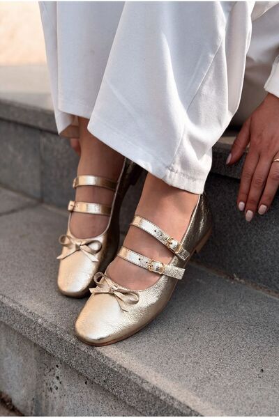 I Love Shoes Lovia Gold Genuine Leather Women's Ballerinas