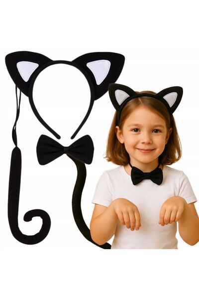 Korbi Set de accesorii pentru costum de pisică neagră, 3 piese