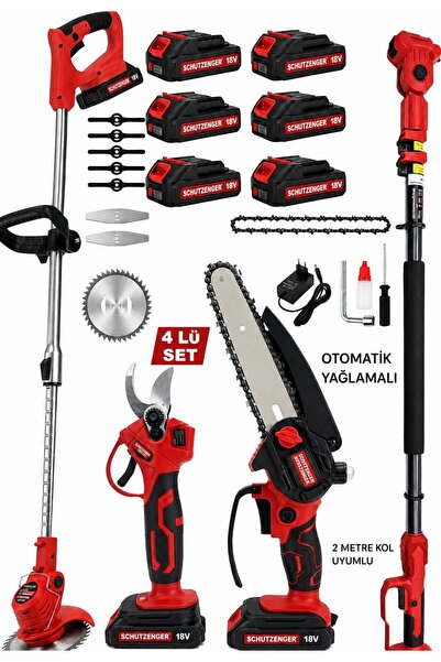 SCHUTZENGER 6 AKÜLÜ SET ŞARJLI OT ÇİM BİÇME TIRPAN DAL BUDAMA MAKASI VE ZİNÇİ...