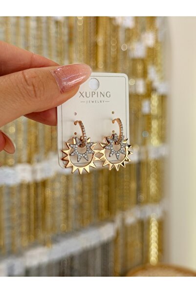 SU PERİSİ TAKI BİJUTERİ Xuping Non-Fade Rose Gold Double Sun Earrings
