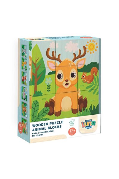 Luna Toys Ξύλινοι Κύβοι Παζλ με Ζώα 6 σε 1 Luna Toys, 13.5x4.5x13.5 εκ.