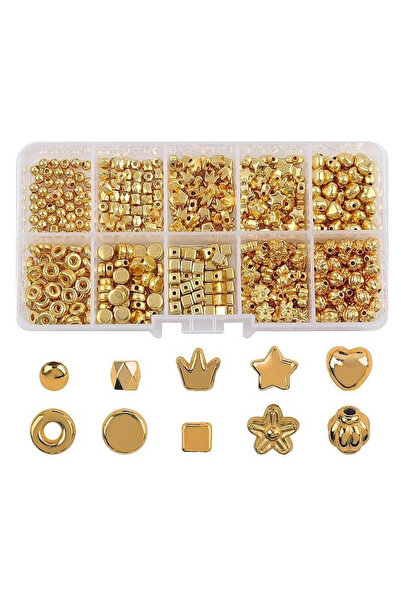 OEM Set margele DIY ADAR, metalizate aurii, forme variate, cutie organizator ...
