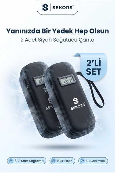 Sekors 2 Adet Siyah Dijital Göstergeli İnsülin Taşıma Çantası Soğuk İlaç Çant...