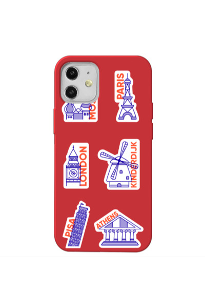 Other Apple iPhone 12 Pisa Athens Red Colored Silicone TPU Θήκη