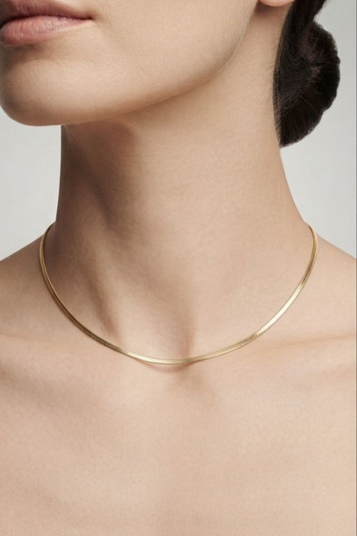 Balenbi Jewelry 14K Gold Renk 45 cm Yılan Zincir Kararmaz Çelik Kadın Kolye 1173