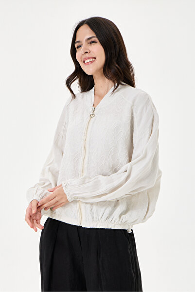 della moor Beige Italian 100% Linen Embroidered Zippered Low Sleeve Oversize ...