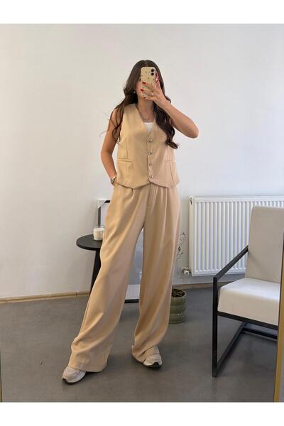 Flarsky Women's Double Fabric Bow Buttoned Lined Vest Front Pleated Pocket Ha...