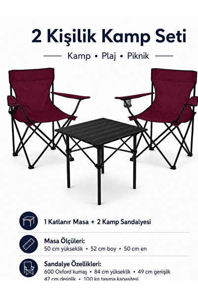Trendinyeri 2 Sandalyeli Katlanır Kamp Seti 52 cm Masa ve Sandalye