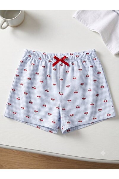 BLUE NIL Satin Ribbon Belt Detail Women's Shorts Pajama Bottoms