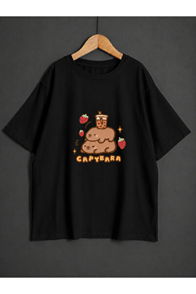 ZİYMO Women's Capybara Printed Oversized T-Shirt