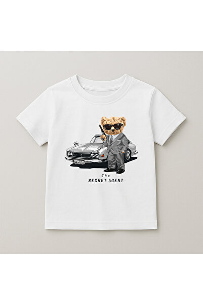 SVART WEAR تي شيرت قطني بأكمام قصيرة وياقة دائرية مطبوع عليه دب للأطفال والمر...