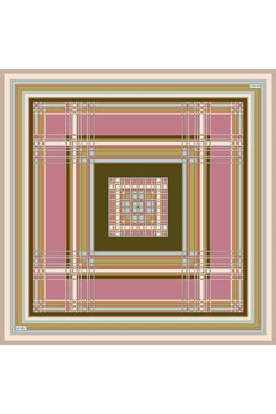 Levidor Cream Plaid Pattern Twill Silk Scarf