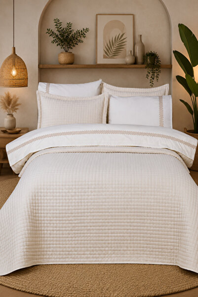 Bella Home طقم زفاف سونيا 7 قطع |   غطاء سرير، غطاء لحاف قطني، طقم ملاءات وأغ...