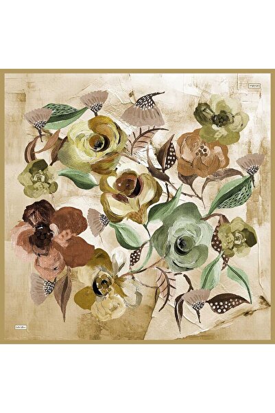 Levidor Gold Mixed Floral Pattern Sura Silk Scarf