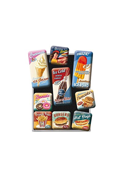 Nostalgic Art Retro Buzdolabı Mıknatıs Seti 9 Parça, Mıknatıs Tahtası için Mı...