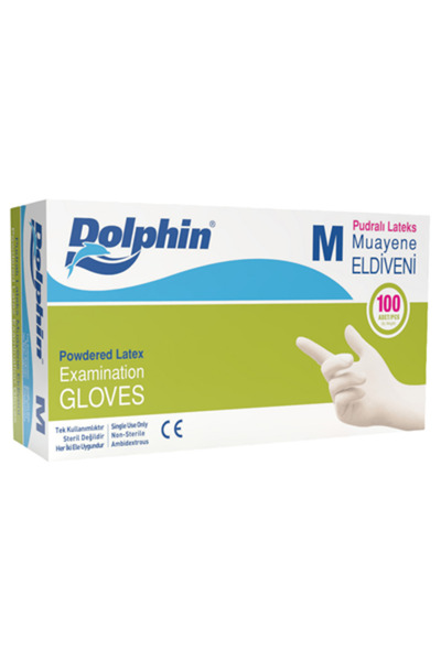 Dolphin Lateks Muayene Eldiveni Pudralı 100 Adet Beyaz M 3'li Ekonomik Paket