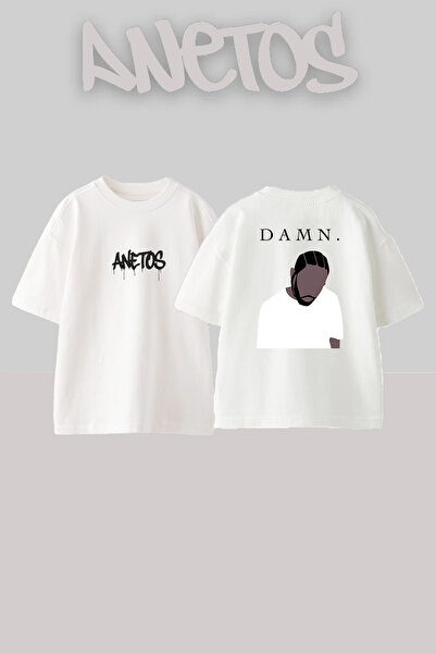 Anetos Λευκό μπλουζάκι Kendrick Lamar DAMN με στάμπα, unisex, oversized