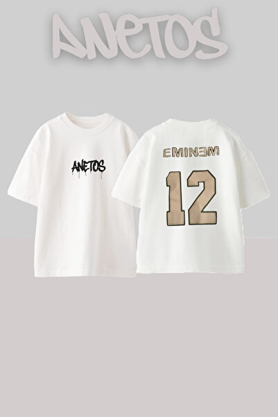 Anetos Eminem_29 Λευκό μπλουζάκι με στάμπα σχεδίου Unisex Oversize