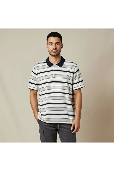 FAV Men Short Sleeves Striped Knitted Polo T-shirt