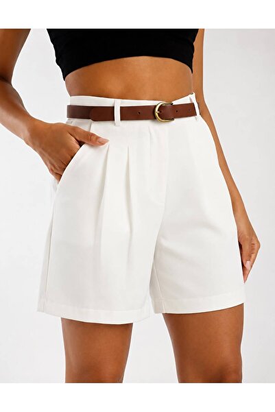 LADY SHOPPING Azelia Belted White Shorts