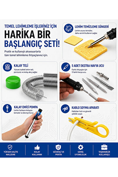 Havana “Kalite Ve Hesaplı” HVY80 80Watt Havya Seti 15 Parça Lehim Ahşap Yakma Kalemi Ayarlanabilir Sıcak Havya Makinesi Başlıkları ile Lehim Makinası