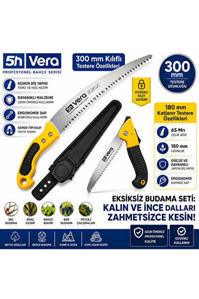 5NVERA 5N VERA Profesyonel Budama Testere Seti | 180 mm Katlanır + 300 mm Kem...