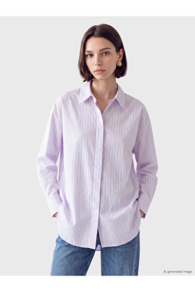 LC Waikiki Lcw Modest Lilac Striped Modal Blend Women's Shirt Tunic