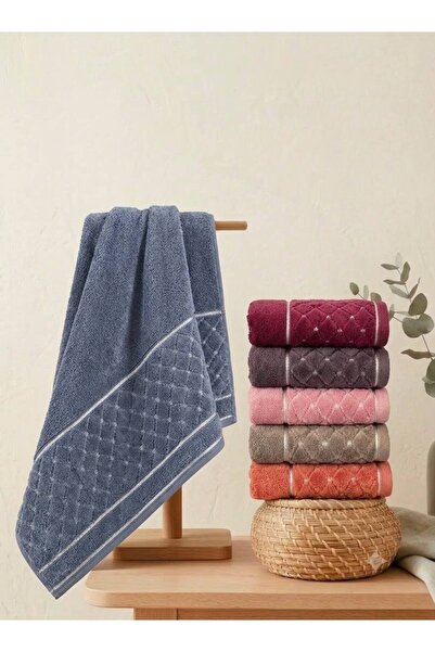 ŞENER HOME 6-Piece Diamond Partial Velvet Hand & Face Towel Set 50X90Cm.