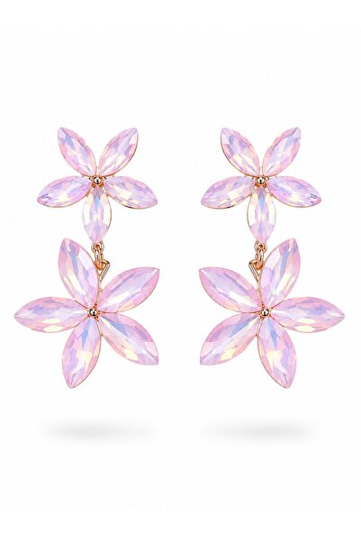 serelya Pink Crystal Flower Earrings