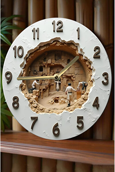 SHELİFE Silent Round Wooden Wall Clock, Quartz Movement 3D Look 2D Clock Sdw093