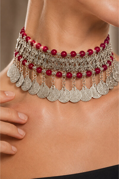 ALLONA Pul Detaylı Boncuklu Choker Kolye - Etnik Modern Kadın Aksesuar
