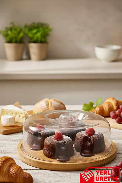 Empressco Transparent Cake Pan with Bamboo Base and Cake Presentation Stand, ...