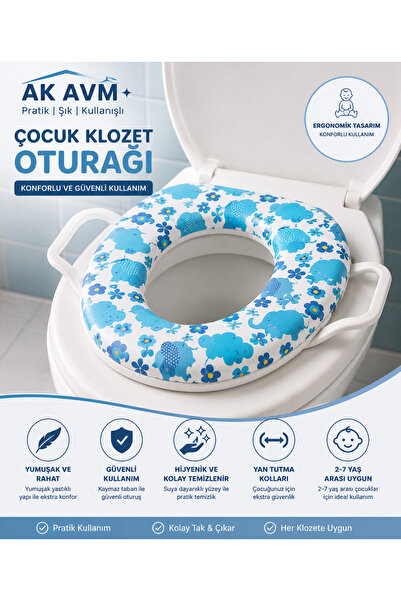 Çocuk Klozet Oturağı Yumuşak Minderli Kulplu Tuvalet Adaptörü Kaymaz Taşınabilir Figürlü