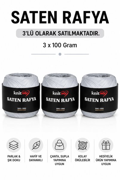 knitme Satin Raffia 100 Gr 125 Mt Bag String Supla String 3 Pieces