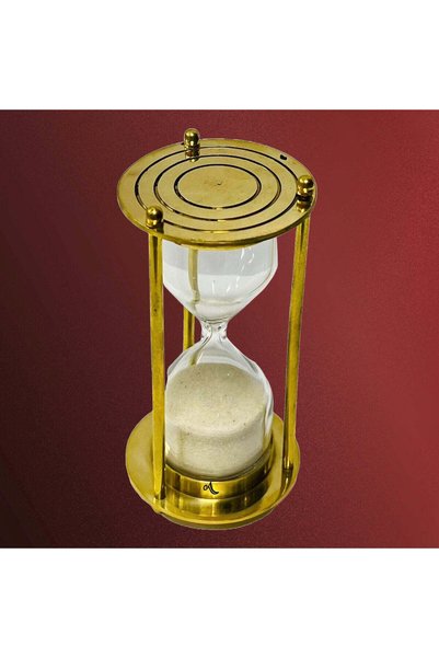 Al Athar Arts Brass Nautical Sand Timer – Gold Polish with Antique Finish Made in India(H:3.5''W:2''One Minute)