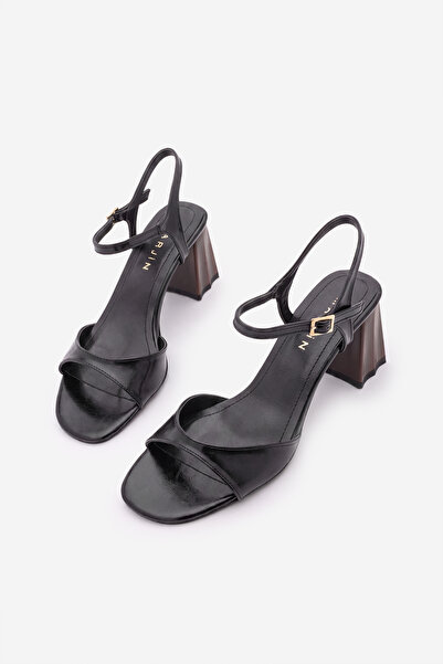 Marjin Women's Blunt Toe Wood Patterned Heel Ankle Strap Classic Heeled Sanda...