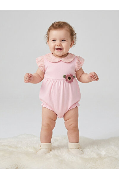 iQBaby Bebek Pembe Çiçek Detaylı Bebek Tulumu