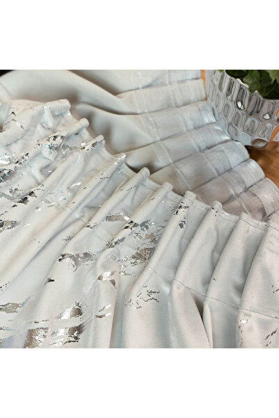 MARMA Draperie gata confecționată pe bandă - 140x250cm - gri pastel cu imprim...