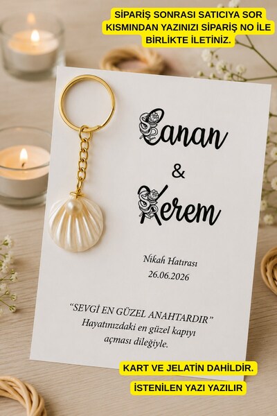Emtory Home Özel Çiçek İsimli İstiridyeli Anahtarlık - Söz Hediye - Nişan Hed...