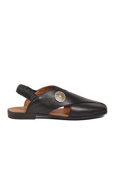 AYAKMOD Black Genuine Leather Lightweight Women's Sandals 604 Z