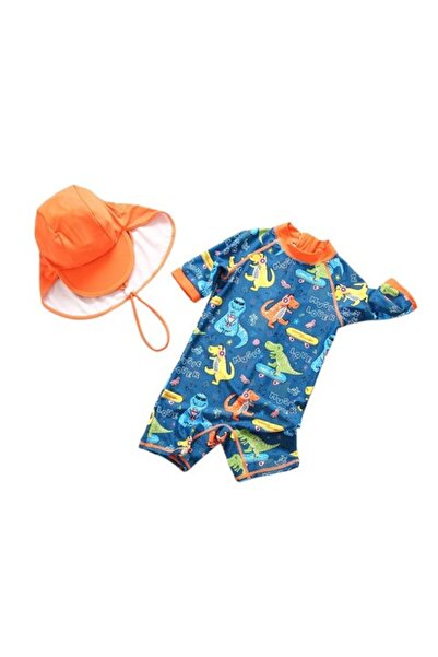 Petityu Upf50+ Sun Protection Skateboard Dinosaur Patterned Orange Piping Hat...