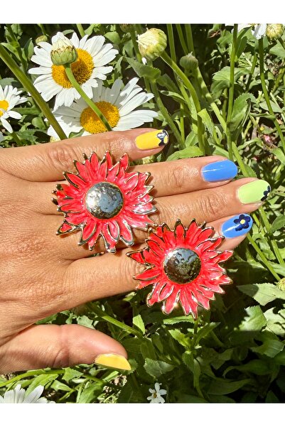 Merishe Jewerly Gold Red Enamel Sunflower Antiallergic Non-Tarnish Ultra Ligh...