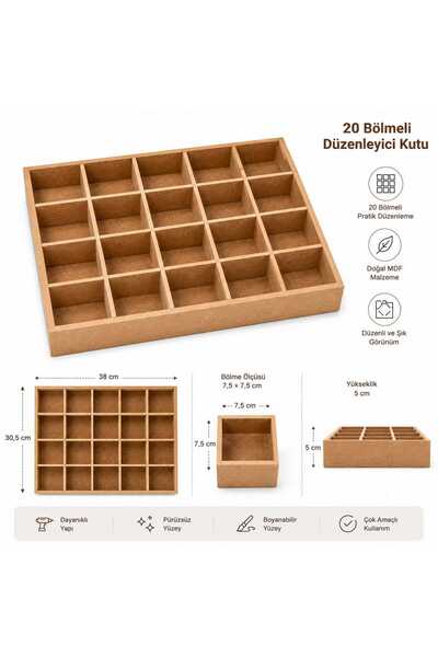 Tekir Store evinizi güzelleştirin 20 Compartment Raw Mdf Storage Box Drawer J...