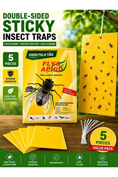 zeetwo Double-Sided Sticky Insect Trap, 5-Pack Fly & Fruit Fly Sticky Boards ...