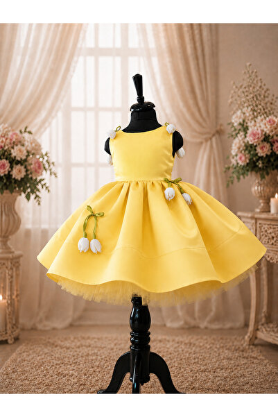 İkrabutikbursa Girl's Tulip Detailed Satin Evening Dress, Girl's Dress