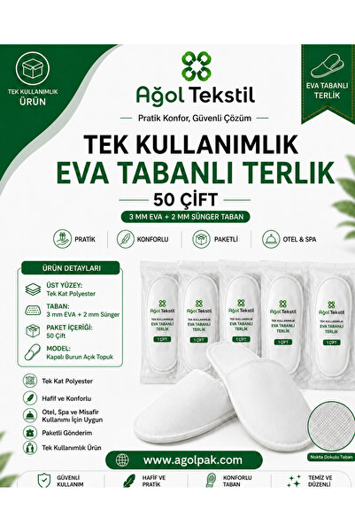 ağol tekstil Disposable Eva Sole Hotel Spa Guest Slippers 50 Pairs 3mm Eva 2m...