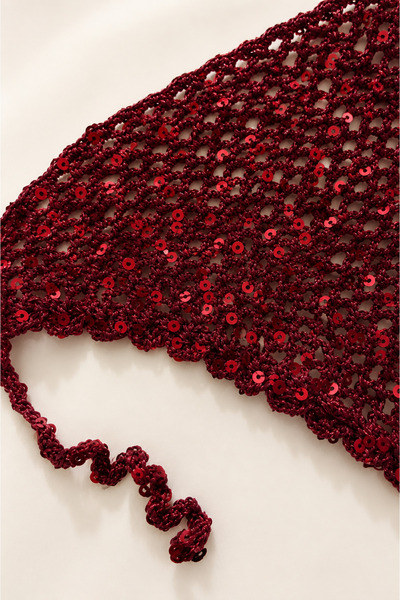 ESYCREATİVE ESY Bordo Detaylı Pullu Bandana, Bohem Örme Saç Bandanası